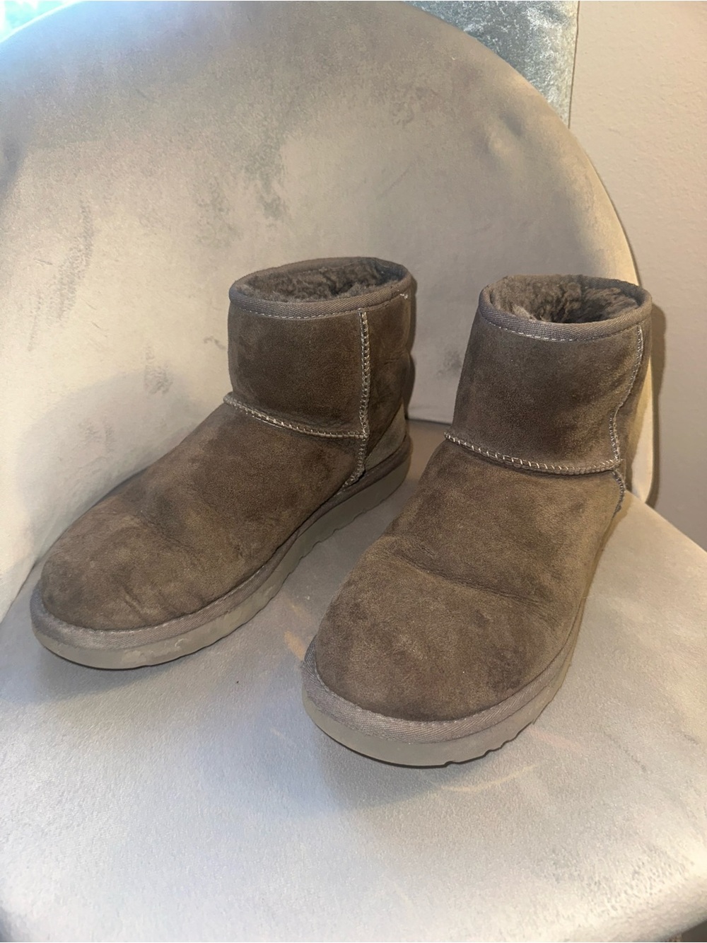 UGG light gray Short Suede Shearling Booties